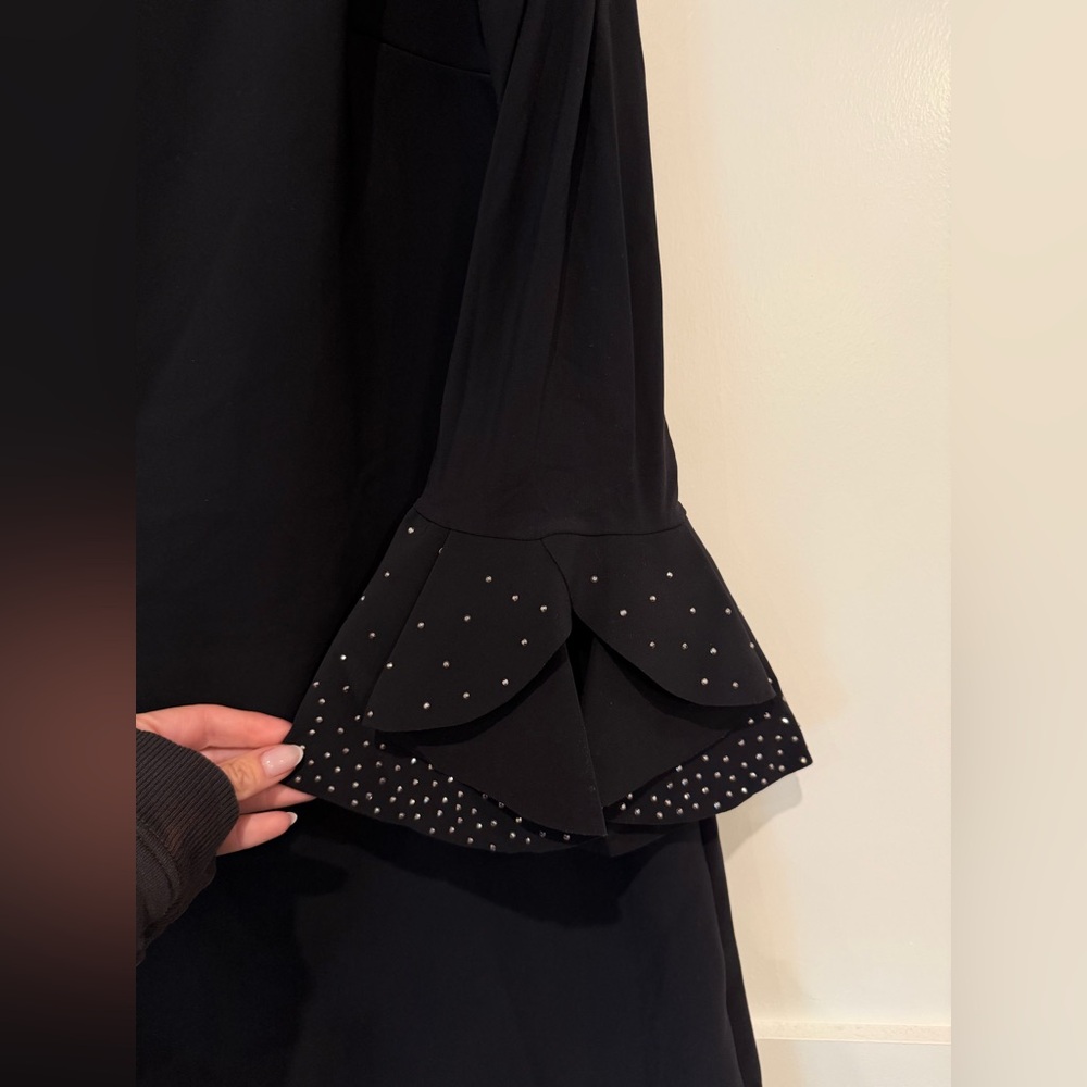 Chiara Boni Elegant Black Dress With Sequin Ruffle Sleeve Detail Sz 50 US 12 XL - Picture 12 of 17
